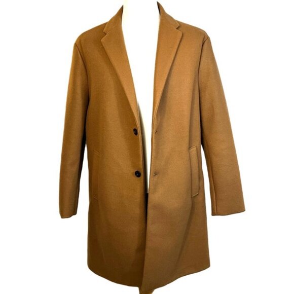 Zara Men’s 4 Way Stretch Camel Coat Sz XL Mid Length Classic Minimalist Refined - Picture 2 of 14